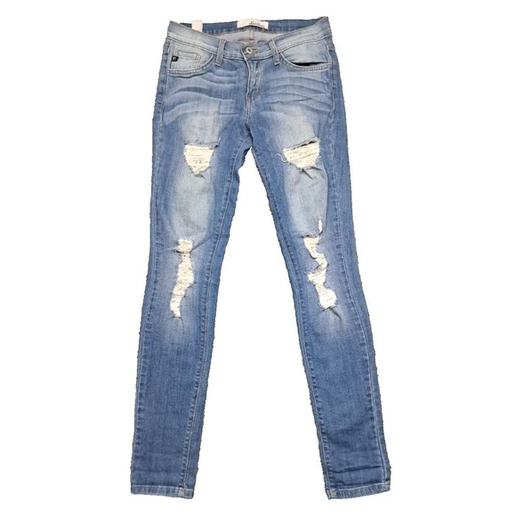 Kancan Jeans Womens Sz 25 Skinny Ankle Denim Blue Stretch Distressed Whiskers - Picture 1 of 10